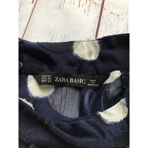 Zara Navy Polka Dot Ruffle Sleeve Top Size X-Small - Picture 8 of 11